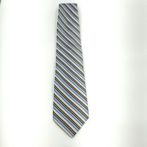 Claiborne Tan Blue Brown Striped Silk Necktie